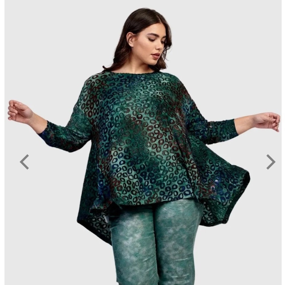 NWT Alembika Treasure Trapeze Top Lagoon Burnout Lagenlook calypso XS tunic